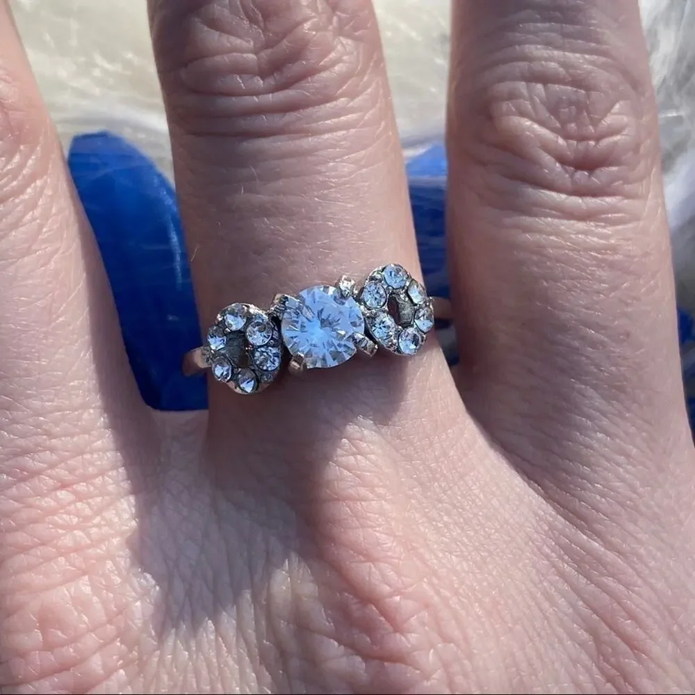 18K Silver Plated CZ Fashion Ring | Round Center Cubic Zirconia Statement New